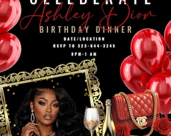Red & Gold Birthday Flyer Template: DIY Party Invitation (Digital Download) revised