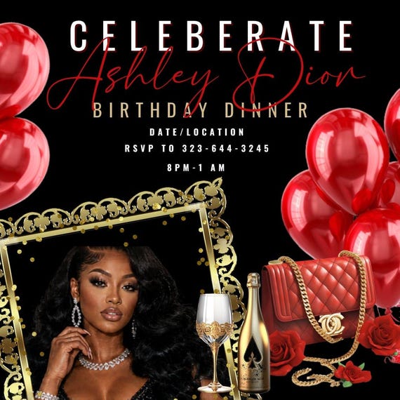 Red & Gold Birthday Flyer Template: DIY Party Invitation (Digital Download) revised