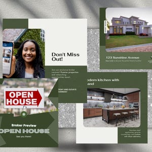 4 for 1 Open House Real Estate Flyer Digital Download, Social Media Post Luxury Property,Simple Easy Edit in Canva, Real Estate Professional