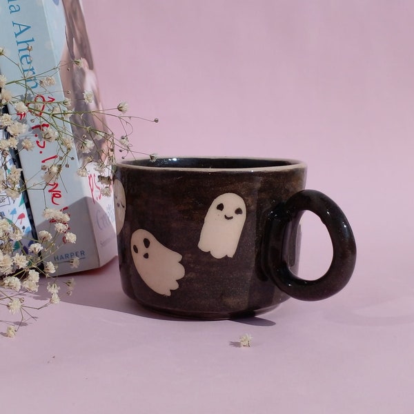 Ghost Patterned Designer Handmade Ceramic Mug with Handle