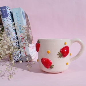 Strawberry Pattern Design Handmade Ceramic Mug with Handle image 1