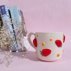 Strawberry Pattern Design Handmade Ceramic Mug with Handle image 2