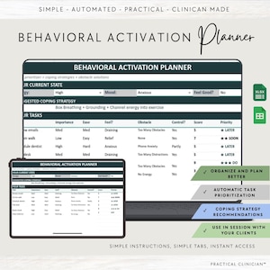 Behavioral Activation Planner | CBT Therapy Tool | Google Sheets & Excel Template
