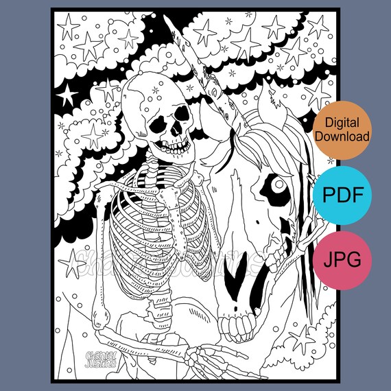 Skeleton & Zombie Unicorn Coloring Page Printable Adult | Etsy