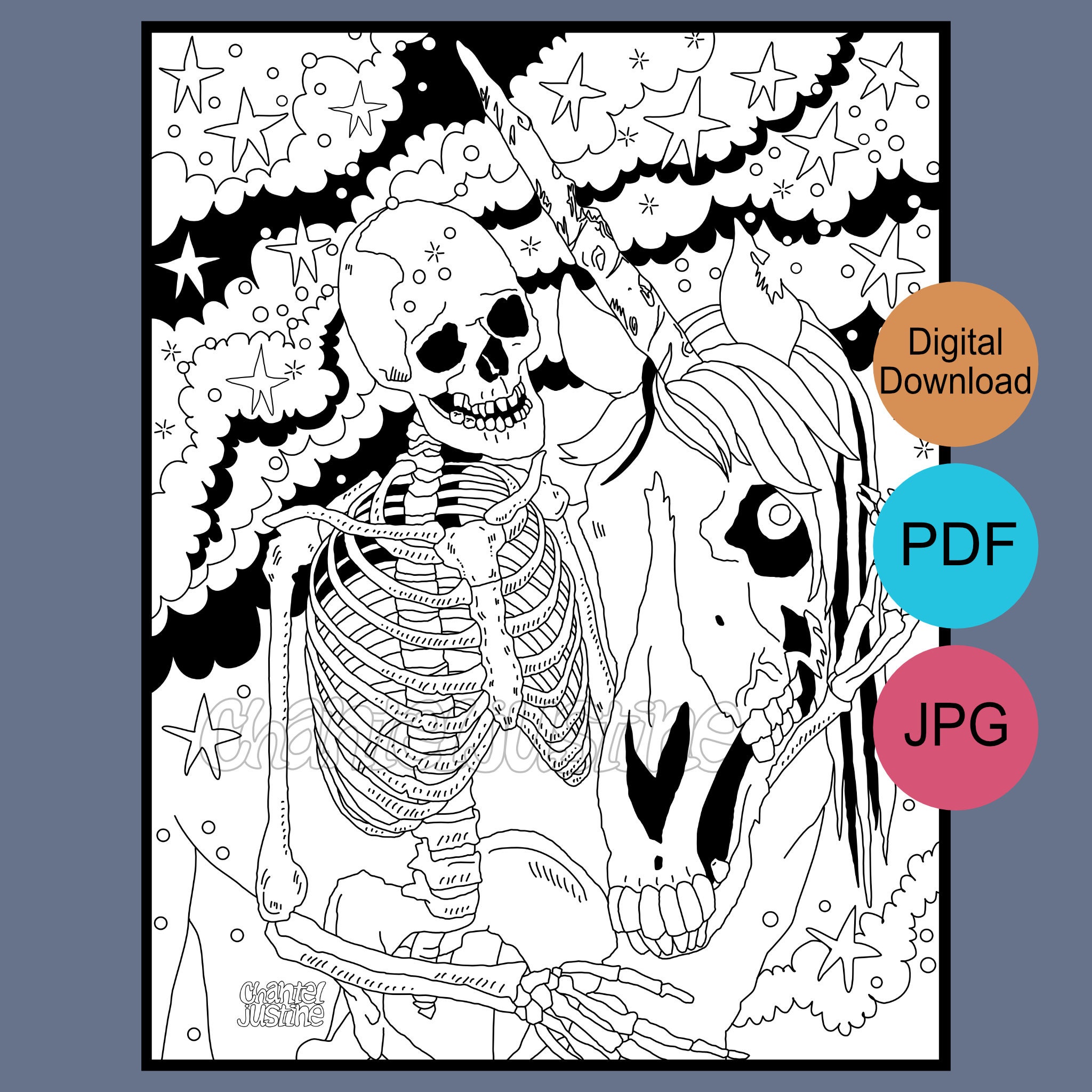 Skeleton & Zombie Unicorn Coloring Page Printable Adult | Etsy