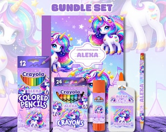 Unicorn School Supplies Bundle | Editable Canva Templates (Digital Download)
