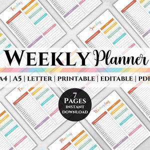 Weekly Planner Printable, Weekly Planner Digital, Weekly Schedule, Week At a Glance, Weekly Organizer,Weekly To Do List,Weekly Habit Tracker