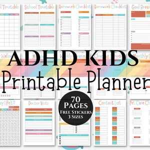 ADHD Planner For Kids , Printable Kids ADHD Planner, Kids School Planner, ADHD Planner Sheets With Stickers, Colorful Planner, All In One