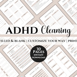 ADHS Reinigungscheckliste, ADHS Reinigungsplan, monatlicher Reinigungsplaner, Checkliste, Declutter, Tiefenreinigung, Wäsche, Checkliste für Kinder