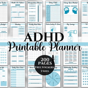 ADHD Planner, Printable Adult ADHD Journal, Adult ADHD Planner and organizer, adhd Planner Sheets with stickers, All In One