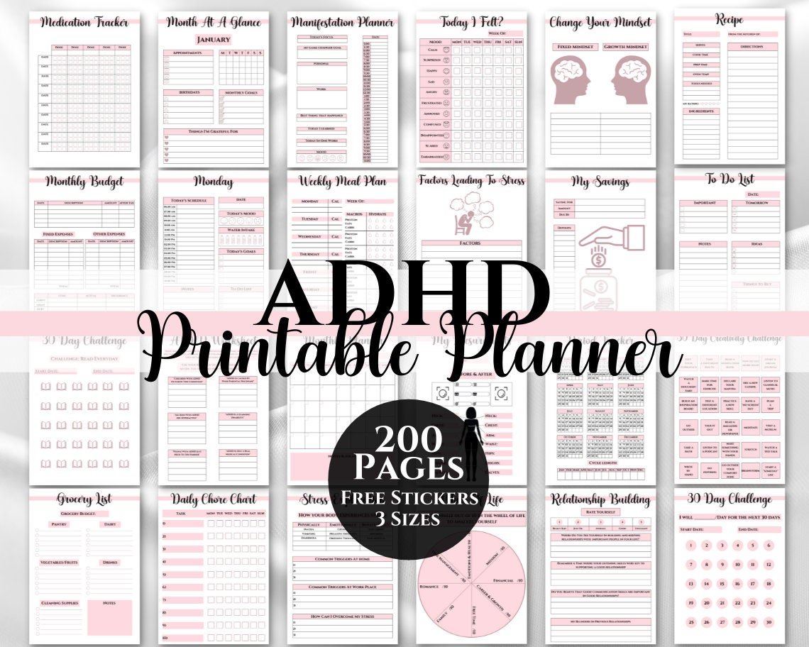 ADHD Planner Printable Adult ADHD Journal Adult ADHD Planner Etsy India