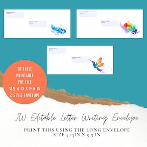 Sobres editables de escritura de cartas JW / Sobres imprimibles JW / Sobres imprimibles de JW / Sobres de escritura de cartas con diseño de plumas de pájaro
