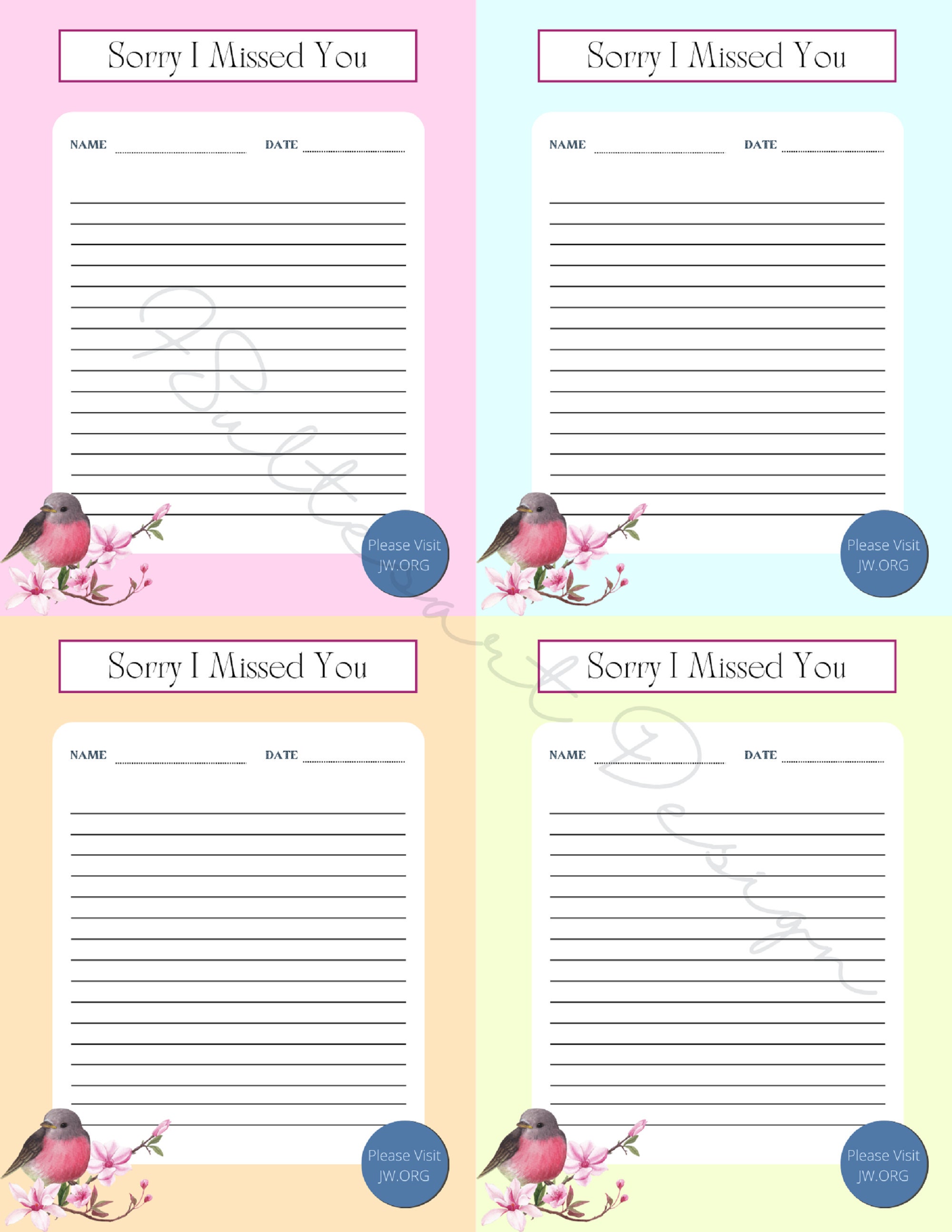 Sorry I Missed You Return Visit Printable Notes | JW Ministry Ideas ...