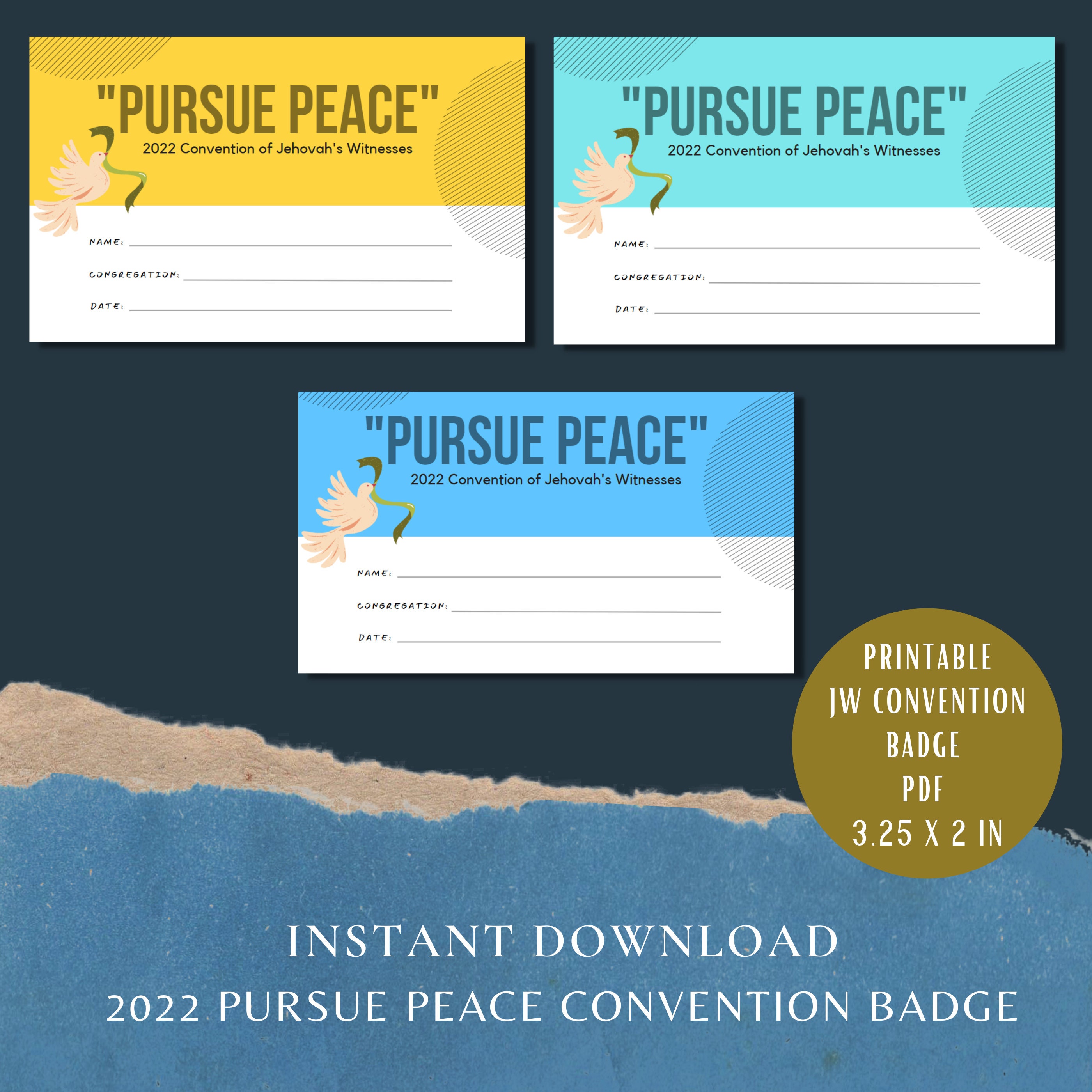 JW 2022 Convention Badges Printable Pursue Peace 1 Peter 3 Etsy