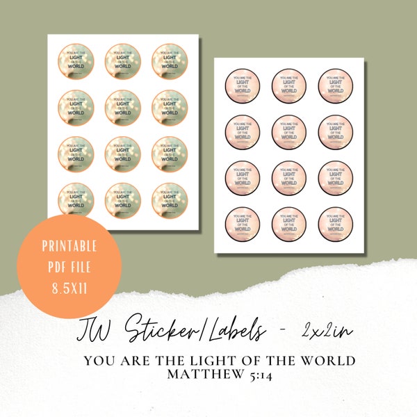 JW Stickers/Labels | Printable Candle Labels | JW Printable | Pioneer gift ideas | Matthew 5:14 - You are the light of the world