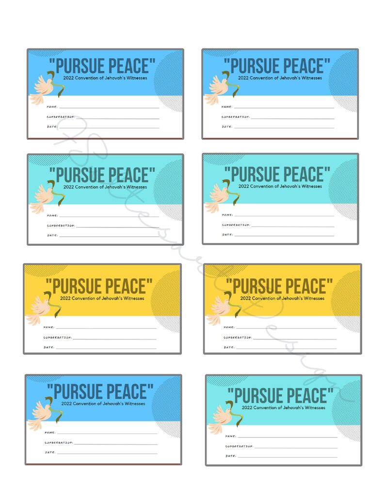 JW 2022 Convention Badges Printable | Pursue Peace 1 Peter 3 11 | JW ...
