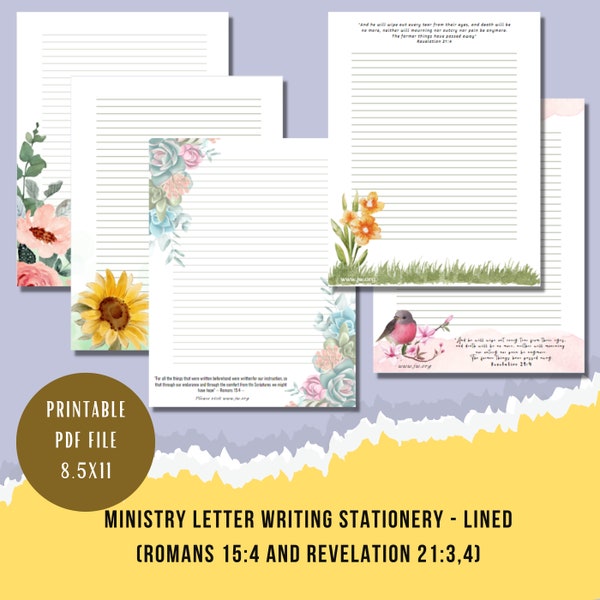 Lined and Unlined Letter Writing Stationery for June and July Ministry in 5 design | Printable Stationery | JW Ministry Writing Stationery