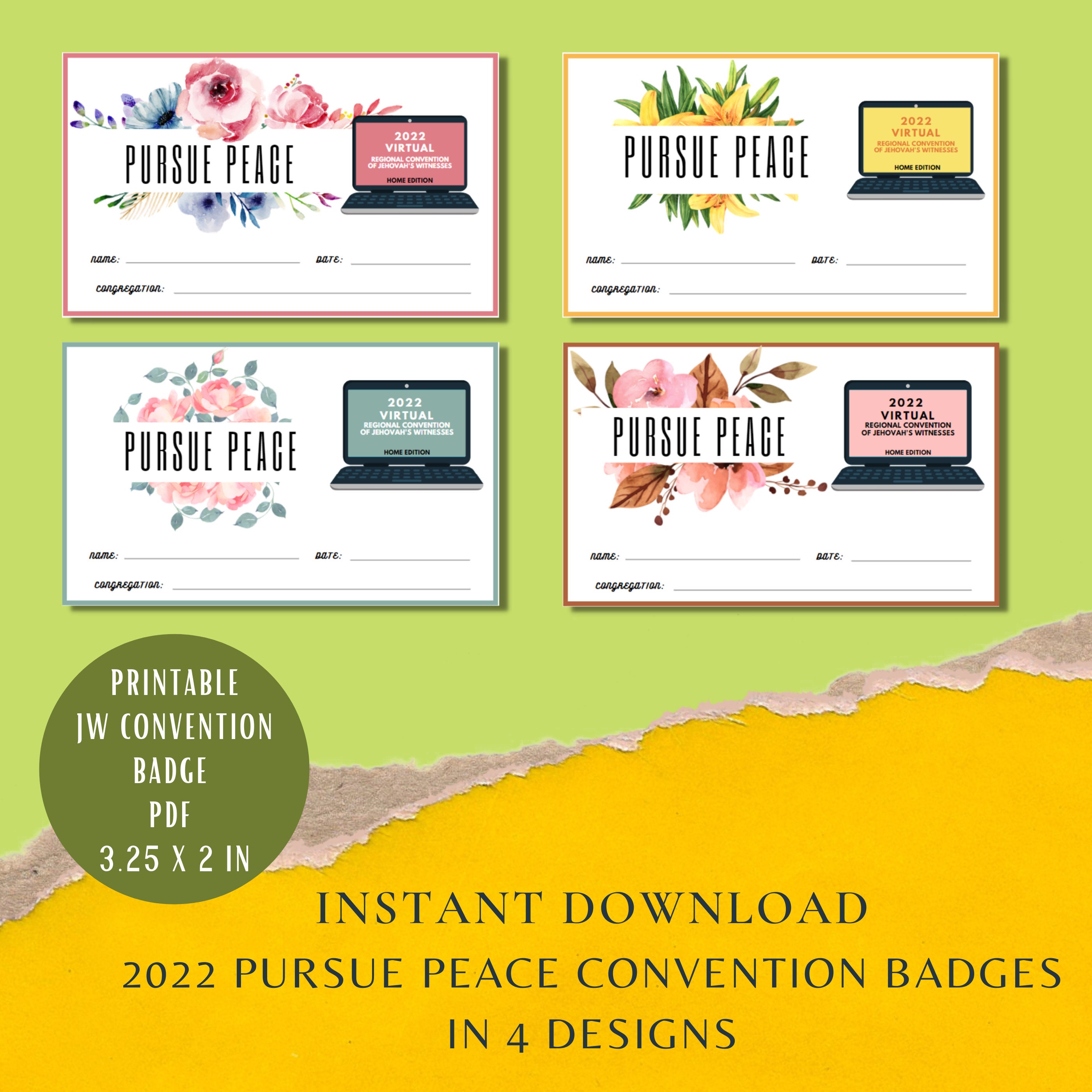 JW 2022 Regional Convention Printable Badges Pursue Peace Etsy