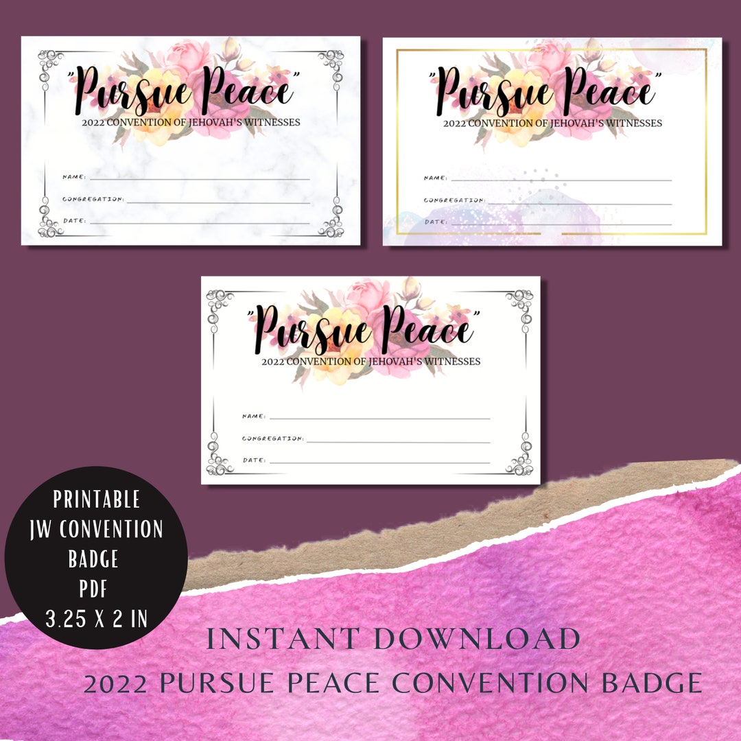 2022 JW Convention Badges Printable | Pursue Peace 1 Peter 3 11 | JW ...