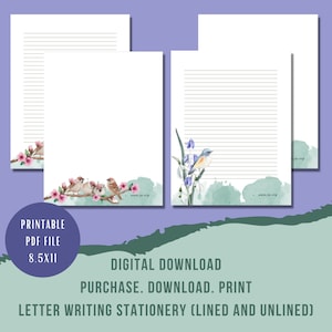 JW Everyday Letter Writing Stationery - Bird design | Printable Stationery Letter Writing Paper lined and unlined | JW Ministry Gift Ideas