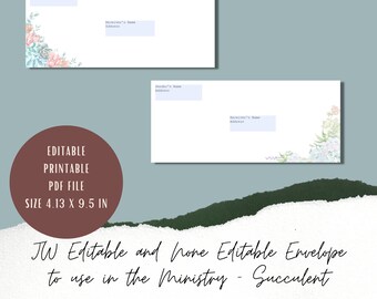 JW Editable and Non-editable Envelope to use in the ministry in Succulent Design | Letter Writing Envelope | JW Ministry Ideas