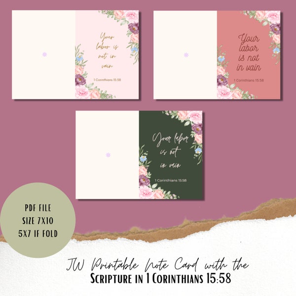 Your labor is not in vain - 1 Corinthians 15 58 Notecard | JW Printable Notecard | JW Digital download gift ideas | JW Pioneer