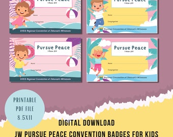 JW Kids Pursue Peace Convention Badges | JW Convention Lapel Badge Ideas for kids | JW Printable Badges