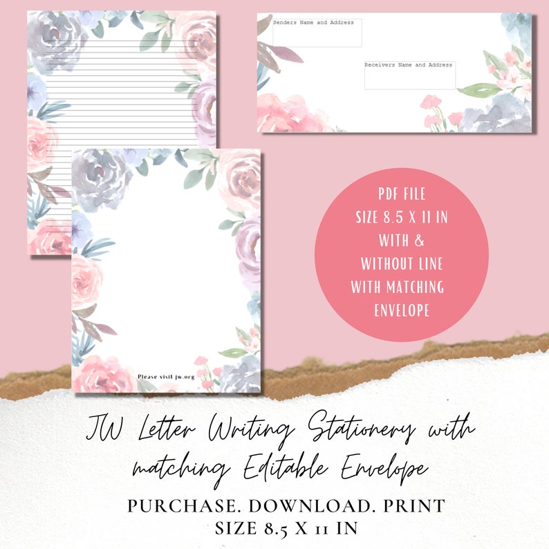 JW Letter Writing Stationery With a Matching Editable Envelope in