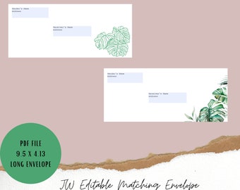 JW Editable Printable Envelope for the Ministry | Matching Envelope Monstera Style Design Stationery | JW Ministry Gift Ideas