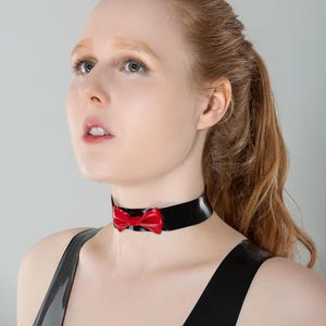 Black Latex Bow Choker Collar Rubber Necklace