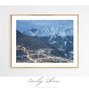 Fine Art Fotografie Druck | Bergfoto | Winterlandschaft | Schweizer Alpen | Nacht Foto | Schnee | Wandkunst | Verbier | Schweiz