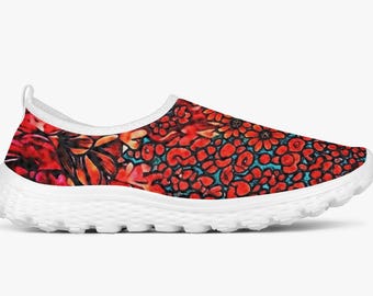 Women's Slip-On Mesh Running Shoes wit red poppy