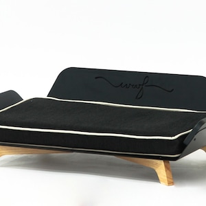 VOOF Black Luxury Dog Beds/ Sofa, Pure Pinewood Legs, Memory Foam Cushion with Removable and Washable Covers