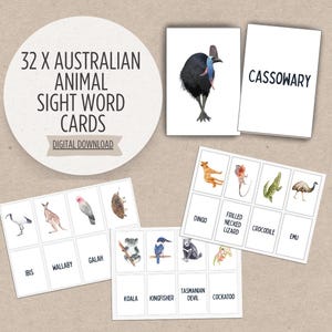 Cartes flash australiennes Animal Sight, Cartes flash éducatives, Cartes flash animaux australiens