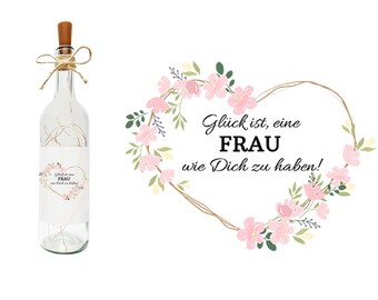 Frau - Verschiedene Designs - Flaschenlicht / Dekolicht als Geschenk für Frau - Glasflasche mit LED Beleuchtung - HarzMade