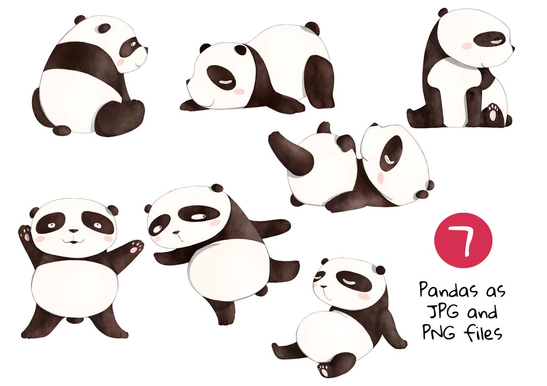 Cute Pandas Direct Download Printable PNG, JPG Digital Watercolor ...