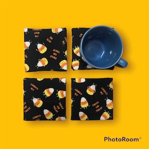 Halloween themed ceramic coasters.