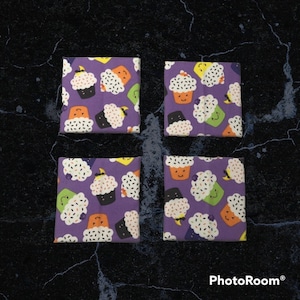 Halloween themed ceramic coasters.