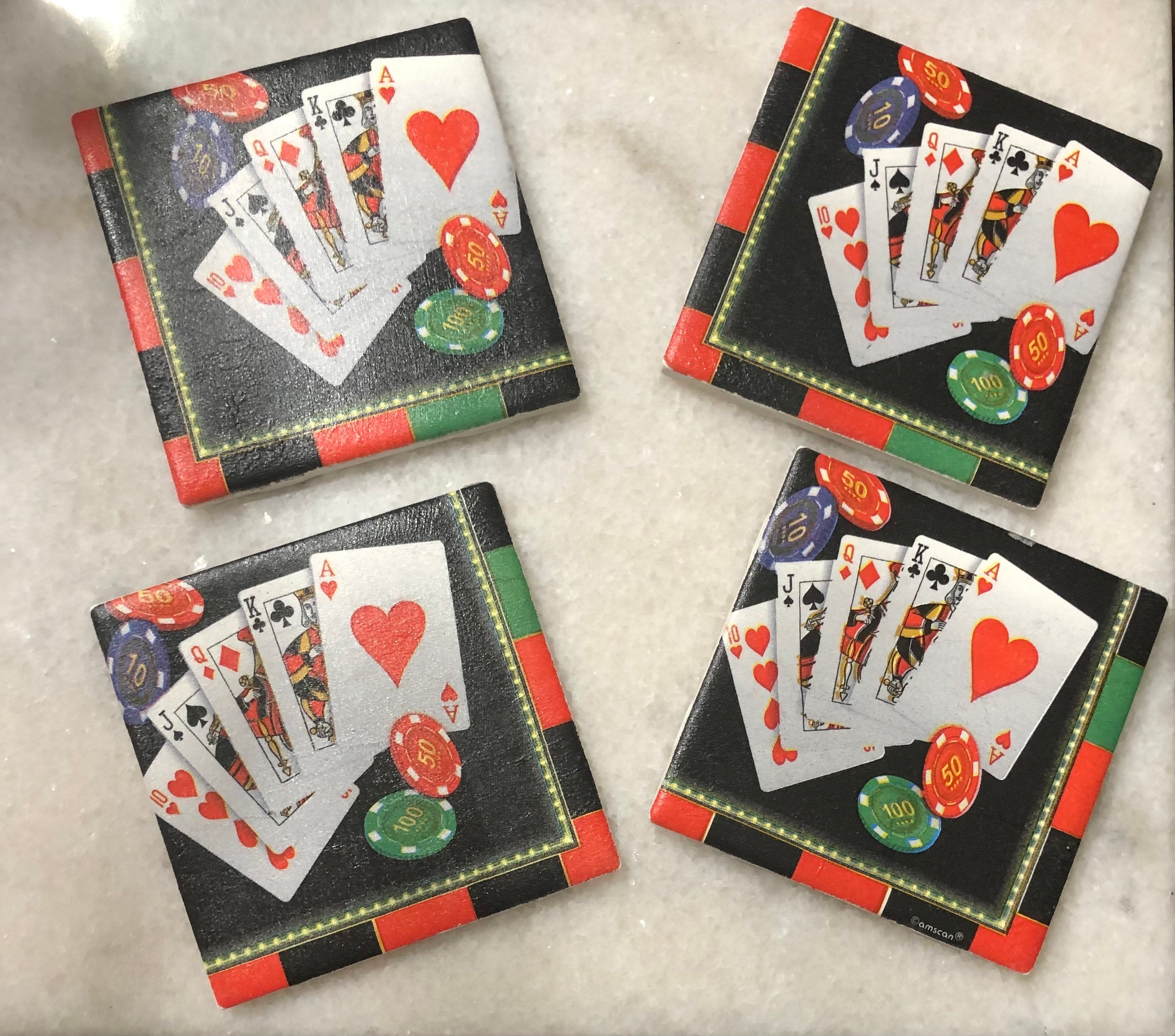 Handmade playing card ceramic coasters Etsy