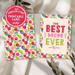 Cartão de Dia das Mães para Imprimir | Melhor Mãe de Todos os Tempos com Design Floral de Cereja | Melhor Presente para a Mãe | Cartão Engraçado de Dia das Mães | Presente para Ela | Presente para a Mãe