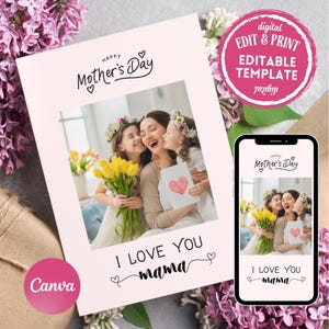 Tarjeta Día de la Madre Editable | Plantilla Canva 5x7" | Regalo Personalizable con Foto | Te Quiero Mamá