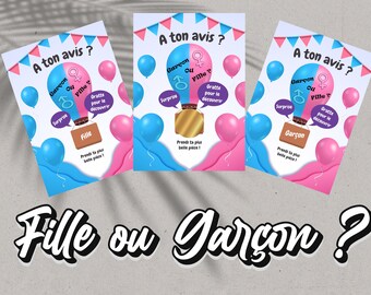 Carte à gratter annonce sexe bébé,  C'est une fille / C'est un garçon, gender reveal, annonce grossesse originale - Modèle Ballon