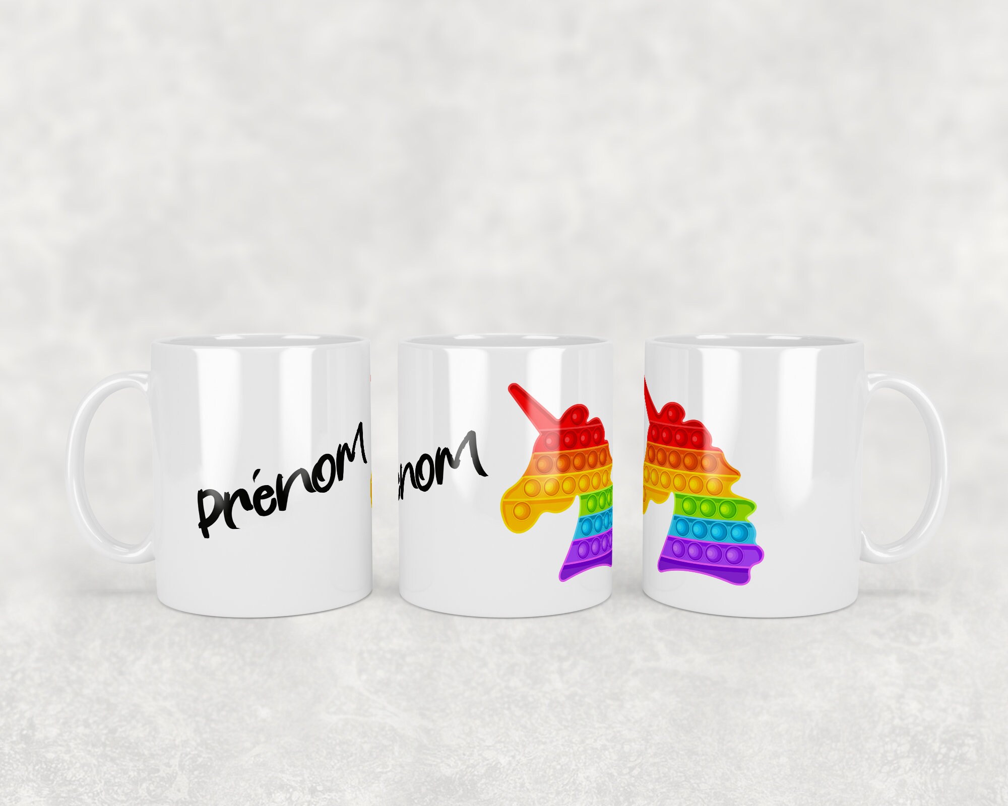 Mug avec Prénom Personnalisable + Dessin Pop It Licorne/Ananas Arc en Ciel Canard Carré Cœur Dauphin