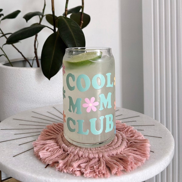 Cool Mom Club Glass Cup, Iced Coffee Cup, Trendy Glass Cup, Mom Era, Mama Era, Mom Life Beer Can Glass
