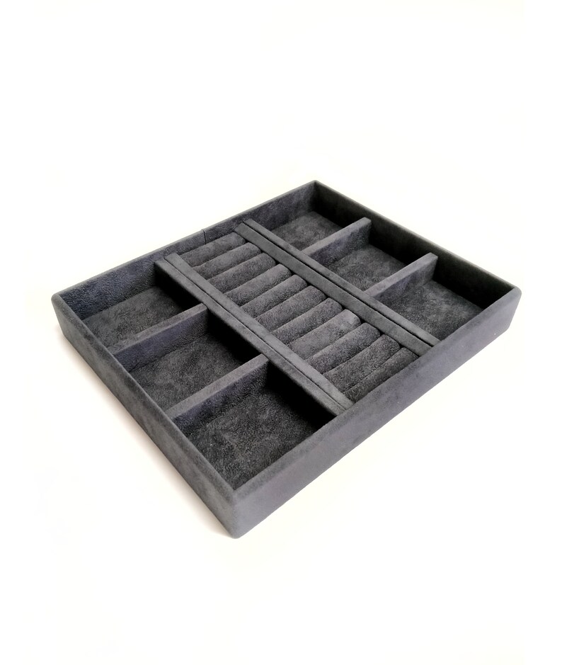 Large Velvet Jewelry & Sunglasses Organizer Tray – Multi-Compartment Drawer Storage For Earrings, Rings & More