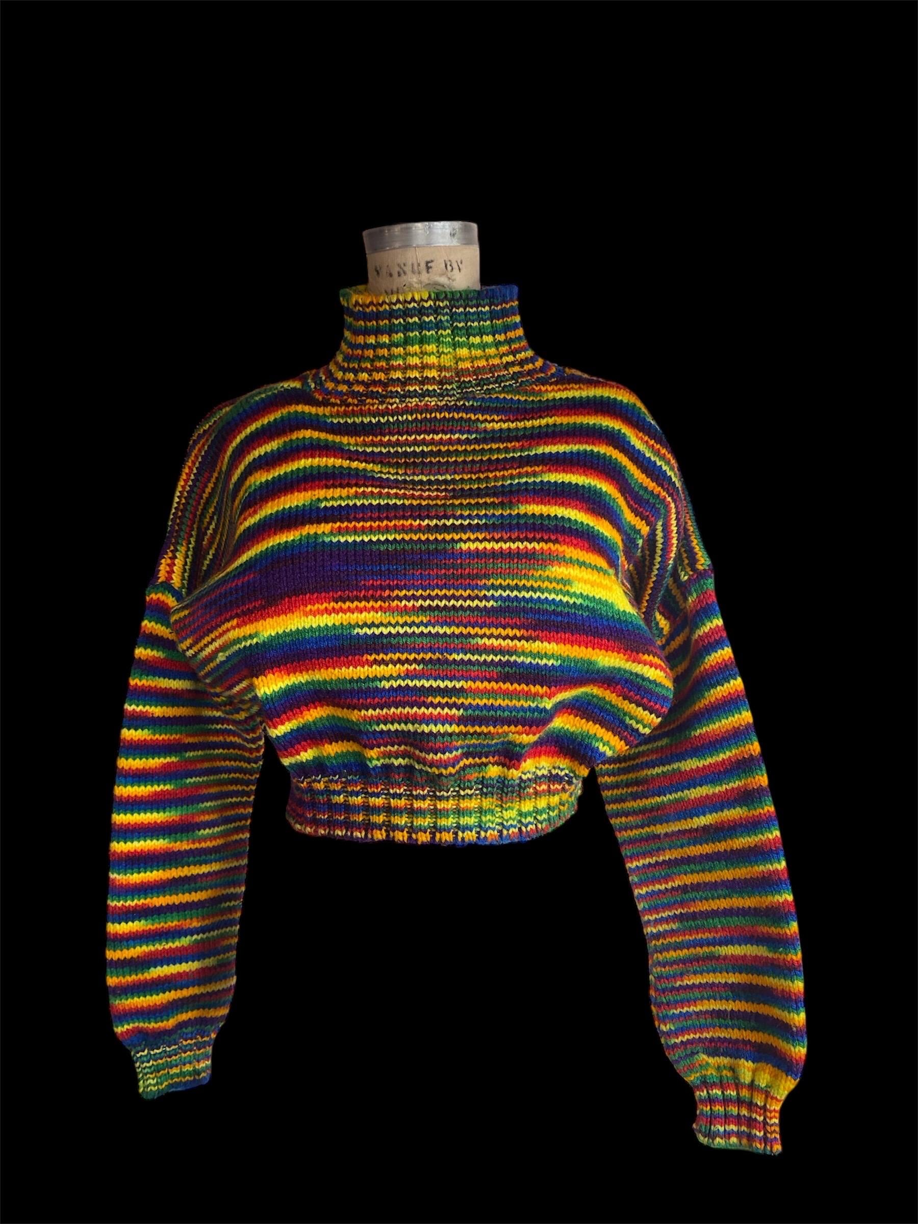 Betsey Johnson Punk Label 80s Rainbow Multicolored Knit Sweater 