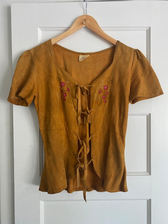 1960s/70s hand painted suede blouse - image 3