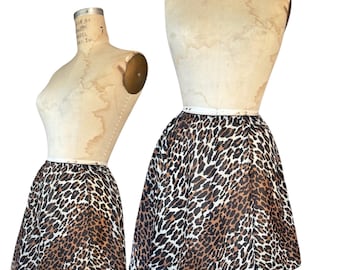 1960s leopard print mini skirt/ Vanity Faire rockabilly Bettie Page caveman lingerie half slip