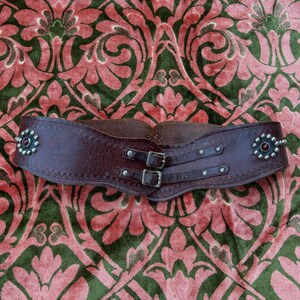 Vintage Wide Leather & Brass Studded Kidney Belt 1950s Studded and Jeweled Buco Belt by Joseph Buegeleisen  main image 3