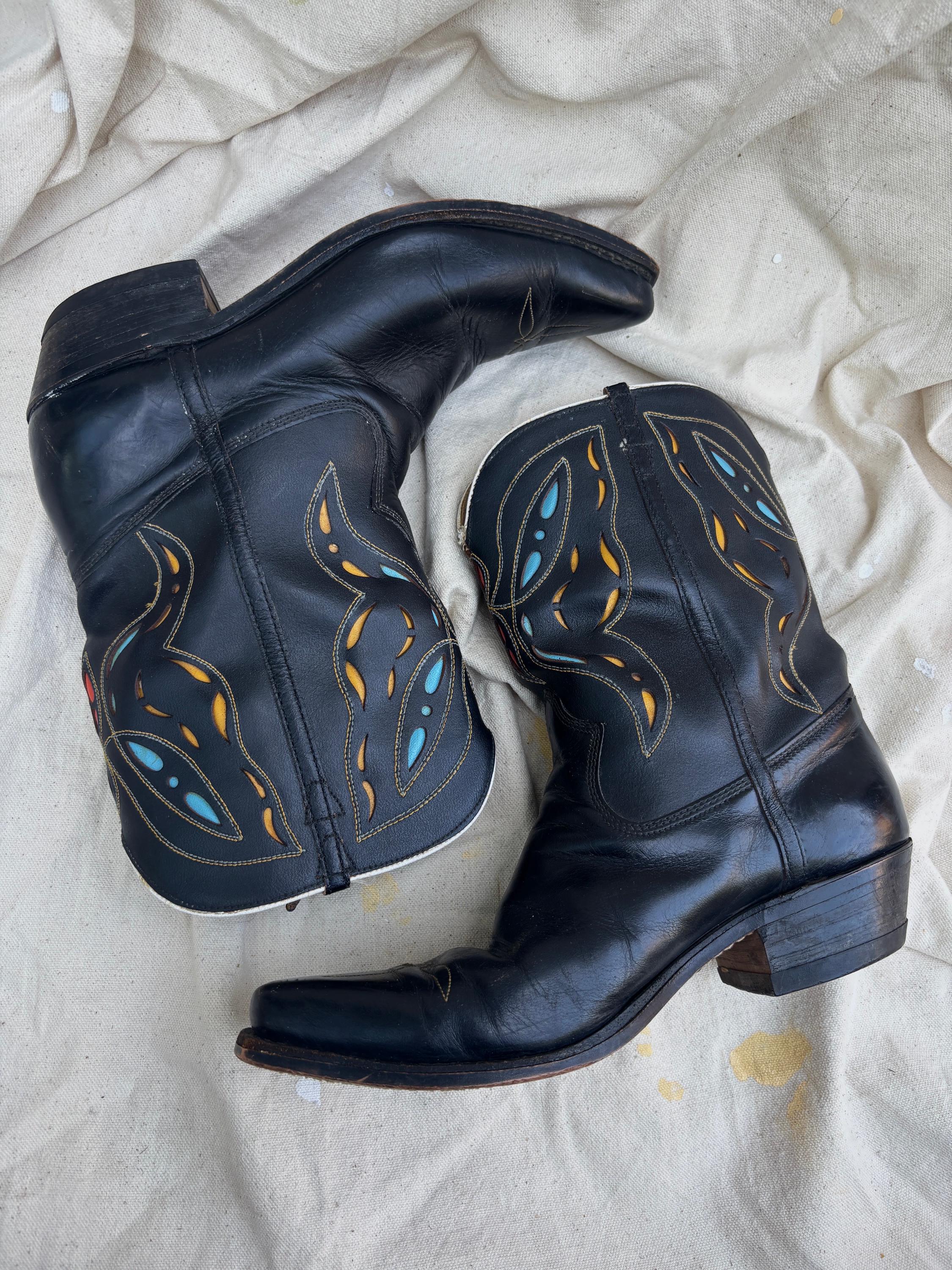 1950s Western Pee-Wee Cowboy Boots — Men’s 10.5 D Vintage Cowboy Western Boots Vintage 1950s Cowboy Boots Inlay Pee-Wee Size 9.5 main image 3